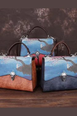 Modern Red Print Paitings Calf Leather Tote Handbag