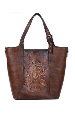 Modern Red Rubbing embossing Paitings Calf Leather Tote Handbag