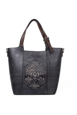 Modern Red Rubbing embossing Paitings Calf Leather Tote Handbag