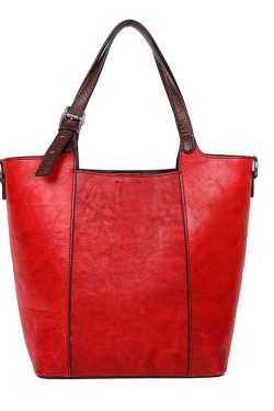 Modern Red Rubbing embossing Paitings Calf Leather Tote Handbag
