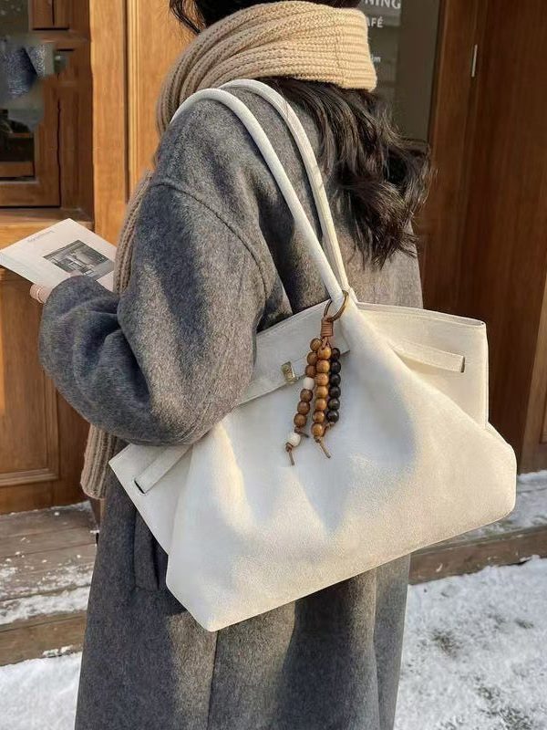 Modern Solid Durable Large Capacity Fine Suede Satchel Handbag