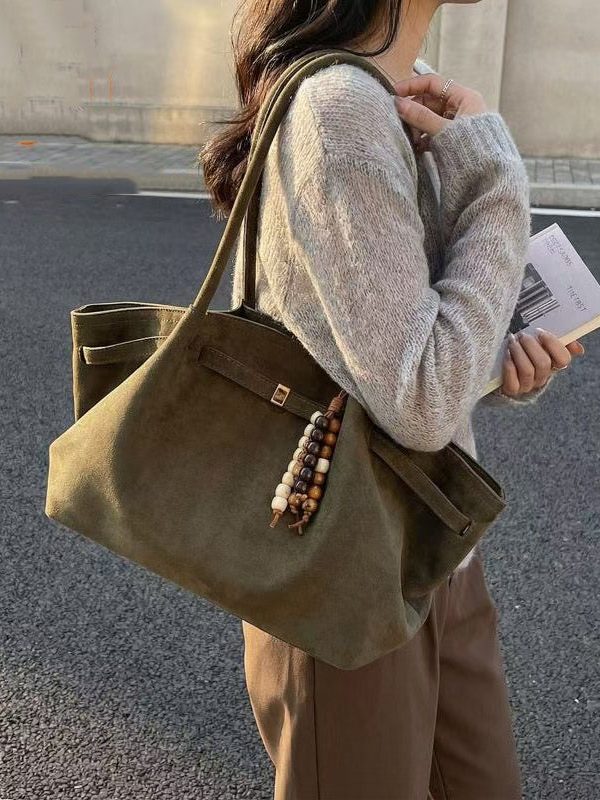 Modern Solid Durable Large Capacity Fine Suede Satchel Handbag
