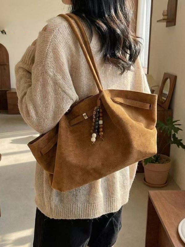 Modern Solid Durable Large Capacity Fine Suede Satchel Handbag