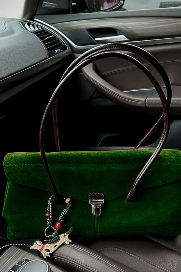 Modern Tea Green Solid Durable Suede Women Shoulder Bags
