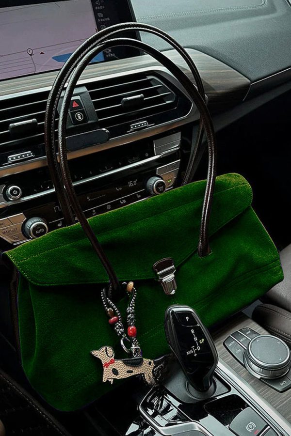 Modern Tea Green Solid Durable Suede Women Shoulder Bags