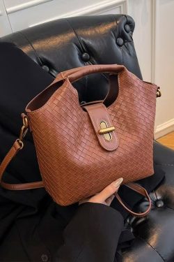 Modern Weave Design Solid Durable Faux Leather Tote Handbag