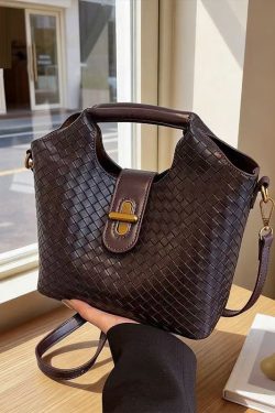 Modern Weave Design Solid Durable Faux Leather Tote Handbag