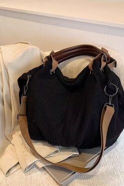 Modern Yellow Large Capacity Corduroy Satchel Handbag