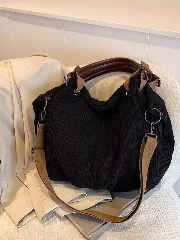 Modern Yellow Large Capacity Corduroy Satchel Handbag