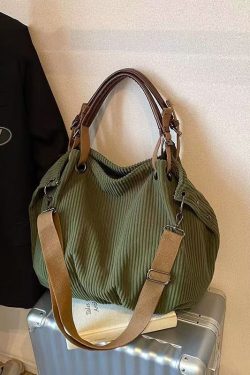 Modern Yellow Large Capacity Corduroy Satchel Handbag