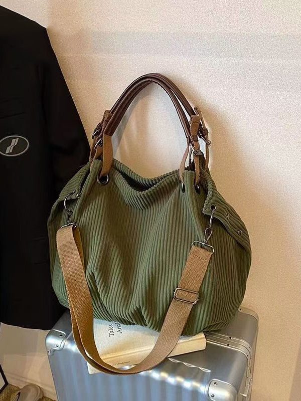 Modern Yellow Large Capacity Corduroy Satchel Handbag