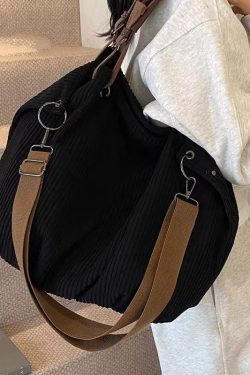 Modern Yellow Large Capacity Corduroy Satchel Handbag