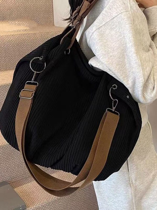 Modern Yellow Large Capacity Corduroy Satchel Handbag