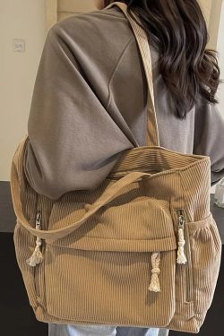 Multi Pocket Corduroy Tote Bag