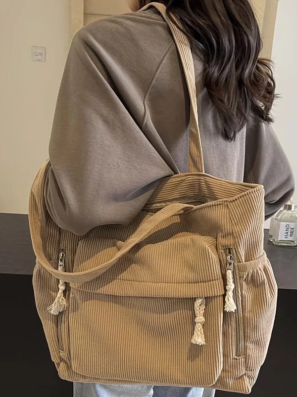 Multi Pocket Corduroy Tote Bag