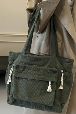 Multi Pocket Corduroy Tote Bag