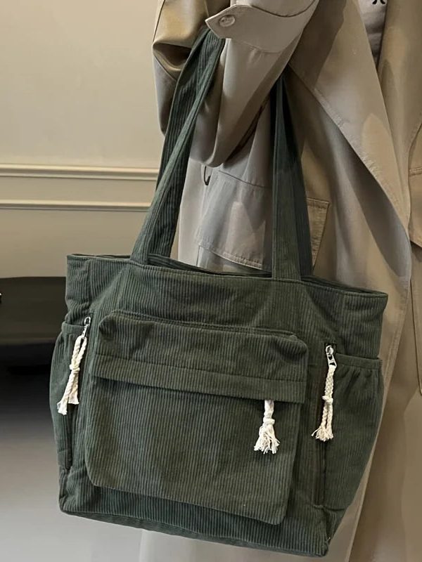 Multi Pocket Corduroy Tote Bag