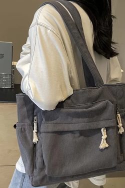 Multi Pocket Corduroy Tote Bag