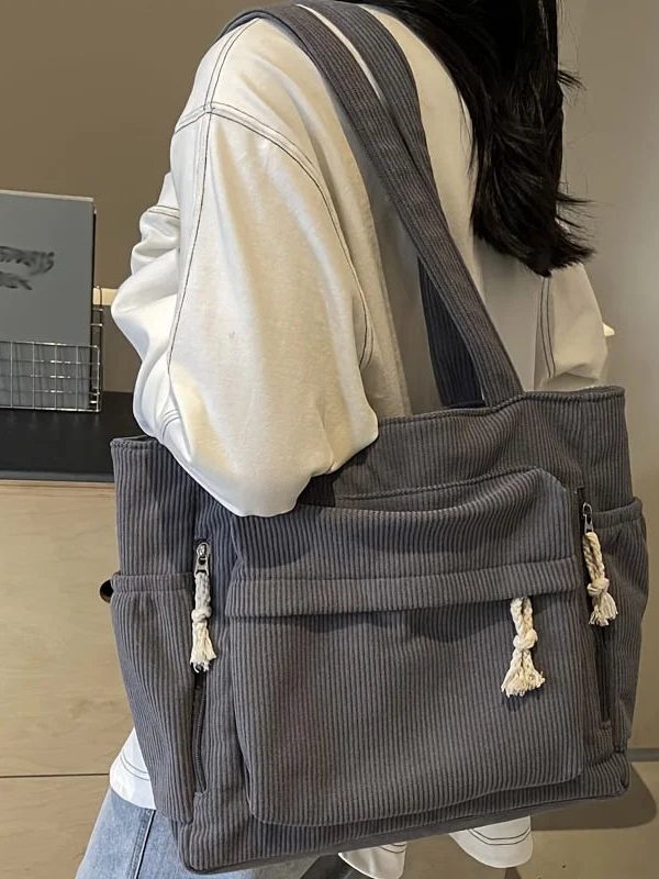 Multi Pocket Corduroy Tote Bag