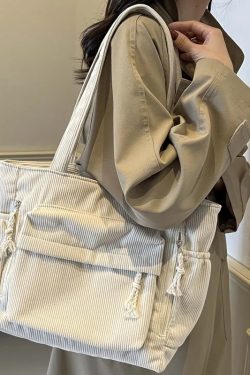 Multi Pocket Corduroy Tote Bag