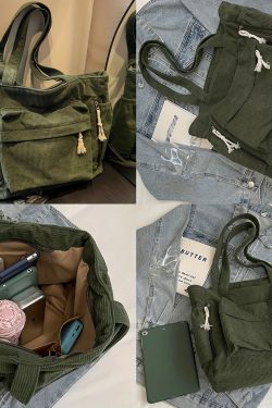 Multi Pocket Corduroy Tote Bag