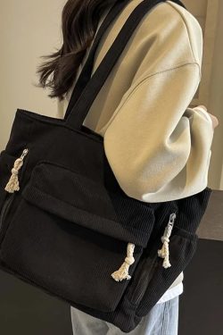 Multi Pocket Corduroy Tote Bag