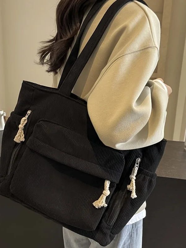 Multi Pocket Corduroy Tote Bag