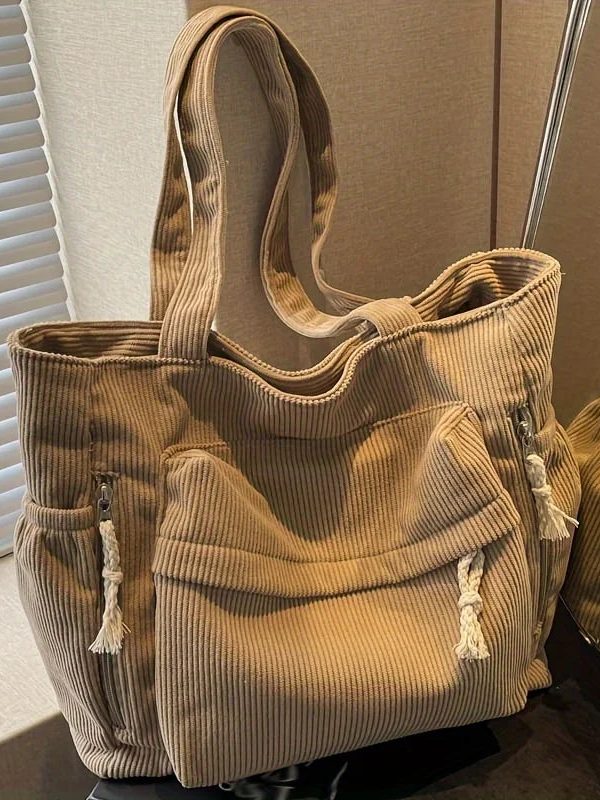 Multi Pocket Corduroy Tote Bag