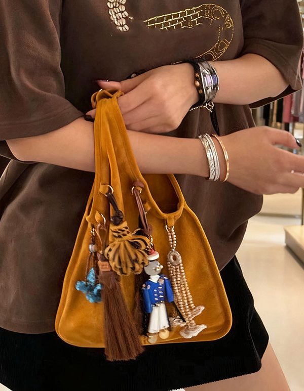 National Style Khaki Tasseled Fine Suede Tote Handbag