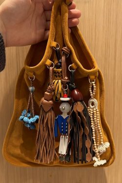 National Style Khaki Tasseled Fine Suede Tote Handbag