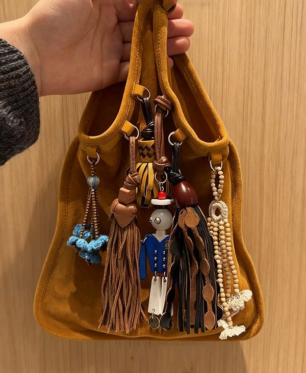 National Style Khaki Tasseled Fine Suede Tote Handbag