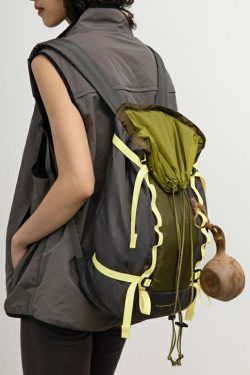 Natural Blackish Green Drawstring Patchwork Outdoors Backpack Bag