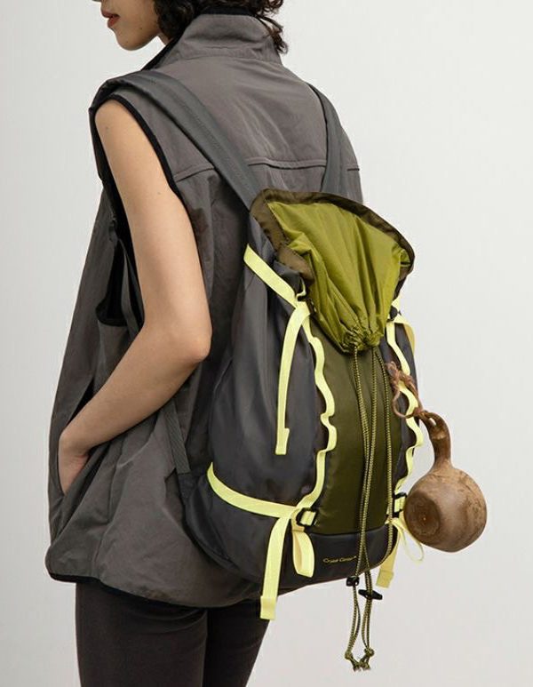 Natural Blackish Green Drawstring Patchwork Outdoors Backpack Bag