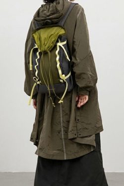 Natural Blackish Green Drawstring Patchwork Outdoors Backpack Bag