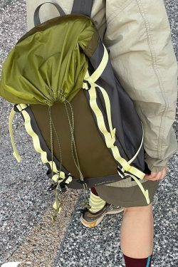 Natural Blackish Green Drawstring Patchwork Outdoors Backpack Bag
