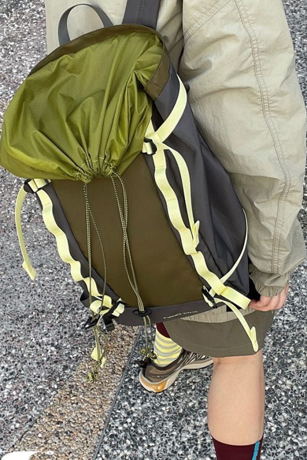 Natural Blackish Green Drawstring Patchwork Outdoors Backpack Bag