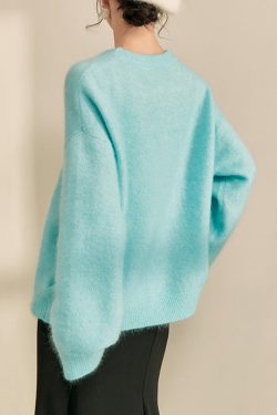 Natural Blue Print Cozy Cotton Knit Sweaters Spring