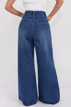 Natural Dark Blue High Waist Wide Leg Jeans Spring