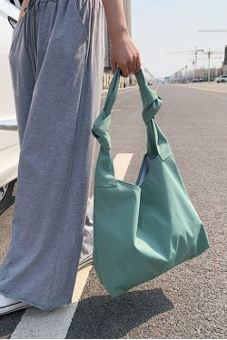 Natural Green Solid nylon Satchel Handbag