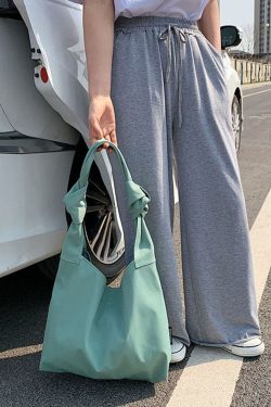 Natural Green Solid nylon Satchel Handbag