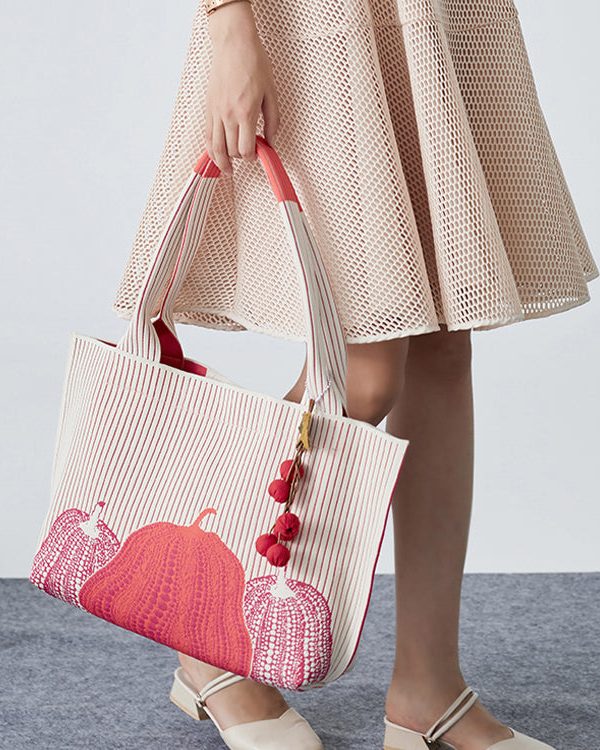 Natural Pink Jacquard Solid Durable Cotton Women Handbags