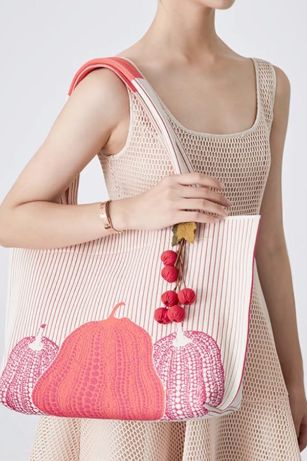 Natural Pink Jacquard Solid Durable Cotton Women Handbags