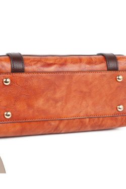 Natural Red Brown Floral Paitings Leather Satchel Handbag