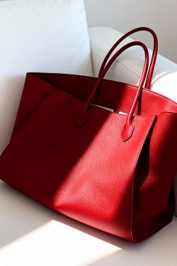 Natural Red Large Capacity Faux Leather Tote Bag