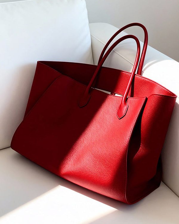 Natural Red Large Capacity Faux Leather Tote Bag
