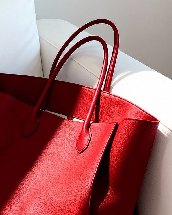 Natural Red Large Capacity Faux Leather Tote Bag
