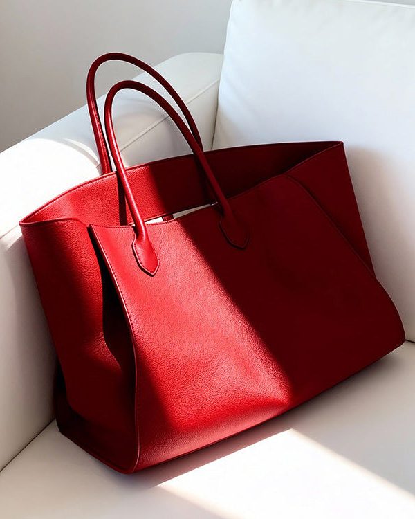Natural Red Large Capacity Faux Leather Tote Bag