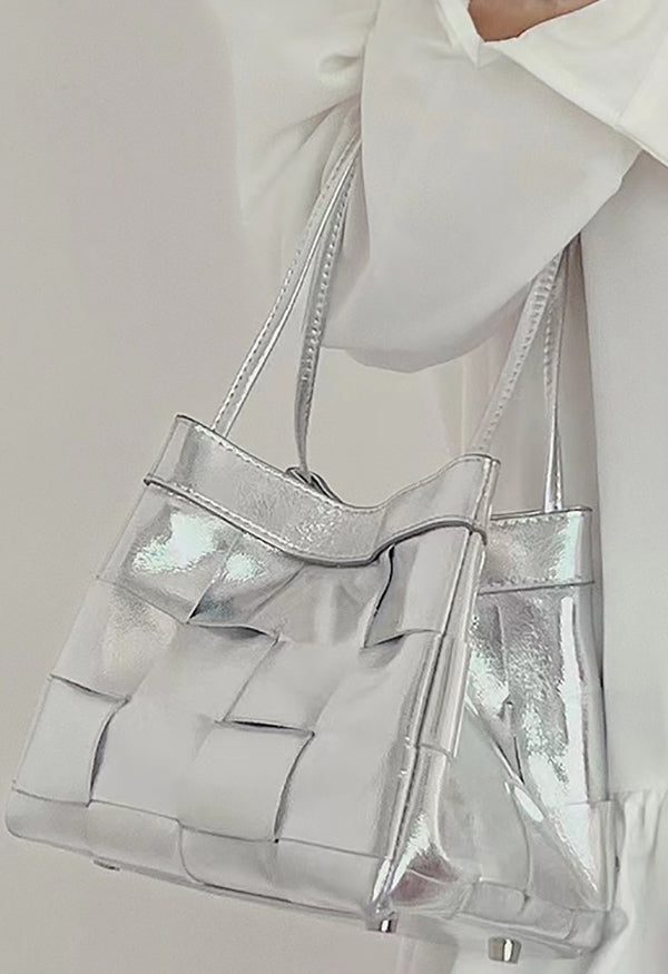 Natural Silk Zippered Faux Leather Tote Handbag