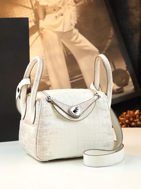 Natural White Alligator Pattern Versatile Satchel Handbag