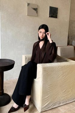 Neck Tie Sheer Mesh Blouse